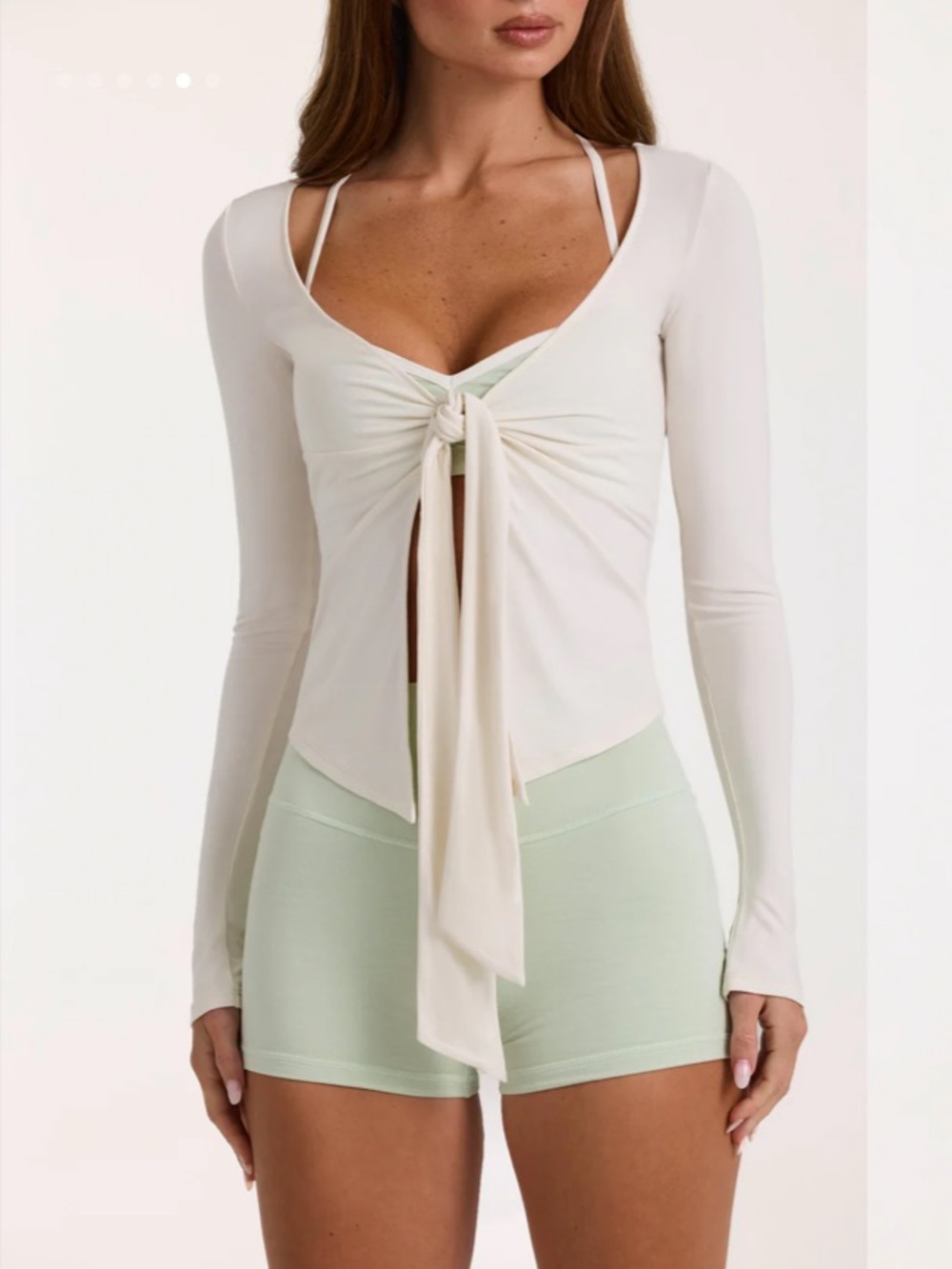 Bo+Tee ButterCloud Tie Front Long Sleeve Top in Coconut